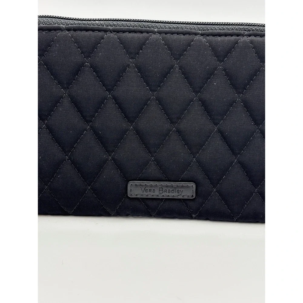 Vera Bradley Black Quilted Cotton Wristlet‎ Wallet Rose Floral Lining ID Window